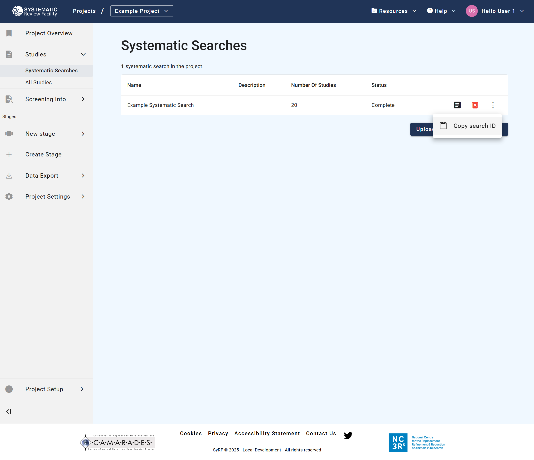 Screenshot showing how to copy the Search ID